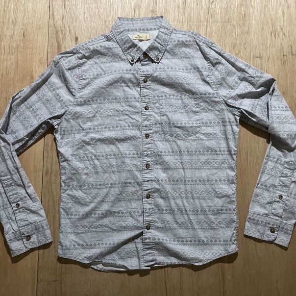Hollister Shirt Mens‎ L Gray Long Sleeve Button Down Aztec Tribal Stripe Cotton - Picture 1 of 6